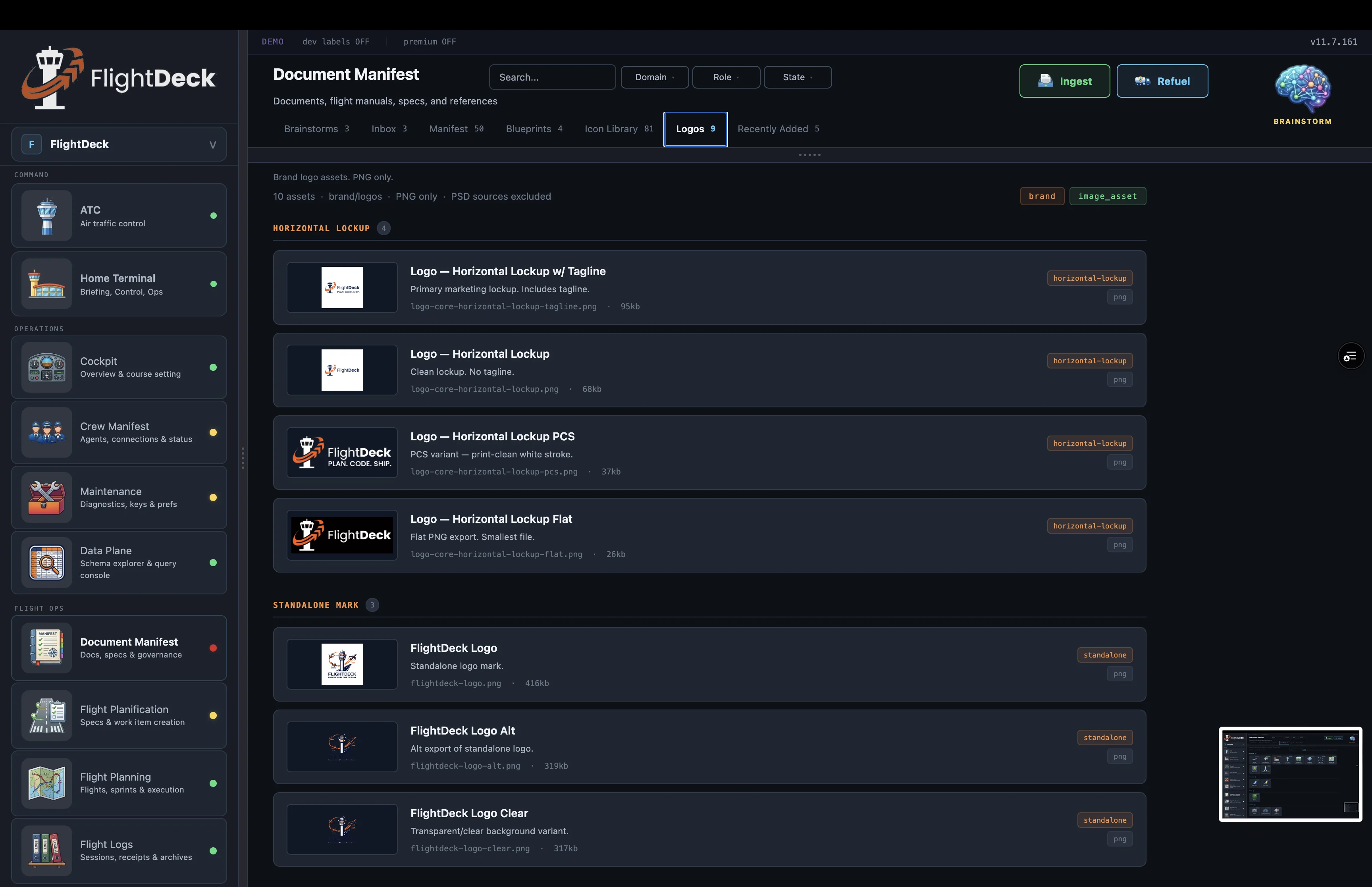 FlightDeck Logos tab — governed brand assets